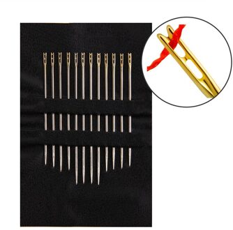 12 Stks/set Rvs Naalden Blind Naald Threading Hand Naaien Ouderen Borduurwerk Naald Kleding Naaien Pinnen 12stk(1 reeks )