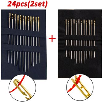 12 Stks/set Rvs Naalden Blind Naald Threading Hand Naaien Ouderen Borduurwerk Naald Kleding Naaien Pinnen 24stk(2 reeks )