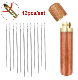 12 Stks/set Self-Threading Blind Naalden Rvs Quick Threading Naald-Side Gat Naaien Naald Diy Kleding Punch threader A reeks (12stk)