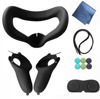 12 Stks/set Vr Protector Set Vr Bril Siliconen Cover Controller Protector Kit Vervanging Voor Oculus Quest 2 zwart