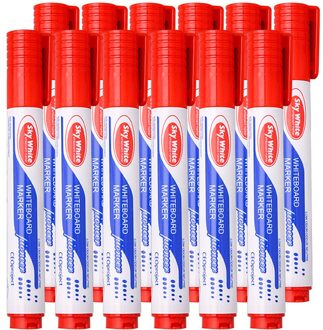 12 Stks/set Whiteboard Pennen Set Uitwisbare Marker Pen Voor White Board Pen Glas Kids Tekening Kantoor Vergadering School Leraar Rood