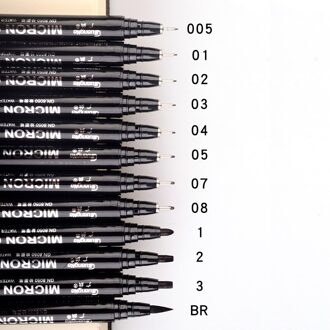 12 Stks/set Zwart Pigment Liner Neelde Water-Proof Micron Pentip Fine Liner Schetsen Haak Art Pen Marker Pen Voor manga 12stk reeks