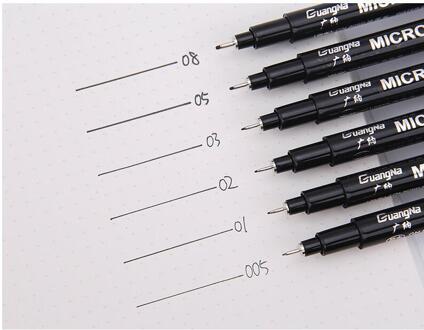 12 Stks/set Zwart Pigment Liner Neelde Water-Proof Micron Pentip Fine Liner Schetsen Haak Art Pen Marker Pen Voor manga 6stk reeks