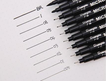 12 Stks/set Zwart Pigment Liner Neelde Water-Proof Micron Pentip Fine Liner Schetsen Haak Art Pen Marker Pen Voor manga 9stk reeks