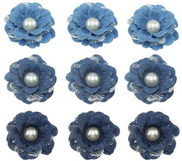 12 Stks/zak 5 Cm Kunstmatige Bloem Jeans Stijl Handgemaakte Parel Kant Bloem Meisjes Haar Accessoires Diy Decoratie Benodigdheden gemengd kleuren