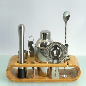 12 Stuk Cocktail Shaker Set Rvs Barman Kit Mixer Drink Bar Tool Accessoires Ovale Bamboe Stand 350ML