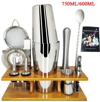 12 stuk Rvs Barman Set met Houten Standaard En Recepten Boekje Keuken Accessoires Cocktail Bar Tool Set
