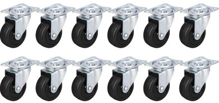 12 Stuks 2 Inch Dia Heavy Duty Black Polyurethaan Zwenkwielen Trolley Meubels Caster