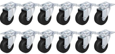 12 stuks 2 Inch Dia Heavy Duty Black Polyurethaan Zwenkwielen Trolley Meubels Caster
