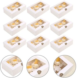 12 Stuks 6-Grids Cake Dozen Papier Cupcake Verpakking (Kraft Papier, Stickers) wit 12stk