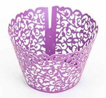 12 Stuks Holle Muffin Cupcake Paper Cups Bruiloft Verjaardag Baby Shower Filigraan Vine Cupcake Wrappers Wraps Gevallen paars