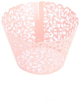 12 Stuks Holle Muffin Cupcake Paper Cups Bruiloft Verjaardag Baby Shower Filigraan Vine Cupcake Wrappers Wraps Gevallen roze