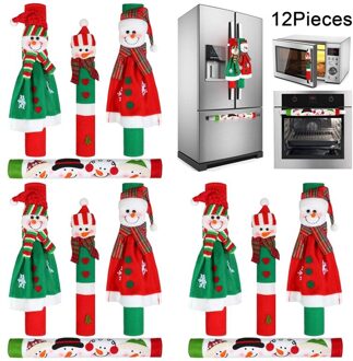 12 Stuks Kerst Koelkast Deurklink Covers, Sneeuwpop Patroon Keuken Magnetron Vaatwasser Handvat Covers