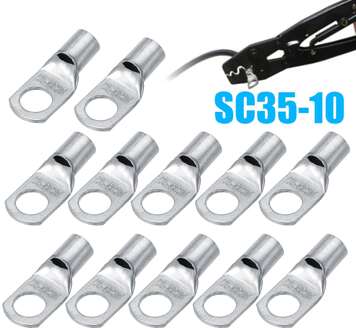 12 stuks Koperen Kabel Lugs Set Terminal SC35-10 Draad Connector 2 AWG Gat 10mm Vertind Zilver Koper Terminals Kit connectors
