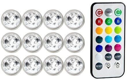 12 Stuks Led Submersible Onderwater Disco Tub Kaars Met Afstandsbediening Rgb Voor Vijver Vaas Base Aquarium tuin Decoratie