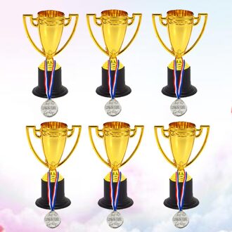 12 Stuks Mini Gold Cups Trofee En Award Medailles Prijzen Kleine Medailles Awards Trofee Speelgoed Voor Studenten Sport(6Pcs Trophie gouden