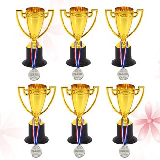 12 Stuks Mini Gold Cups Trofee En Award Medailles Prijzen Kleine Medailles Awards Trofee Speelgoed Voor Studenten Sport(6Pcs Trophie gouden