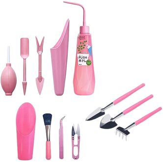 12 Stuks Mini Tuin Hand Transplanteren Succulent Gereedschap Miniatuur Planten Set Voor Indoor Fairy Zorg Oppotten Cactus Kamerplant roze