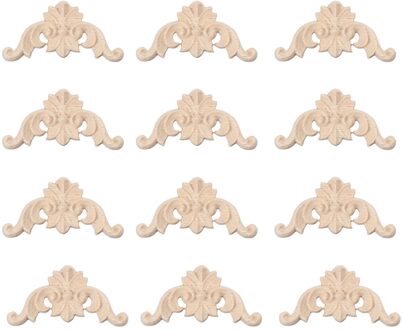 12 Stuks Natuurlijke Hout Gesneden Hoek Applique Decoratieve Deur Meubels Applique