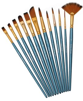 12 Stuks Nylon Haar Art Kwast Set Voor Pigment Aquarel Tekening (Rose Rood) blauw