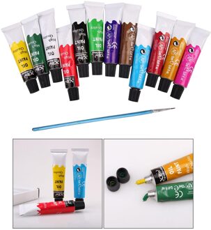 12 Stuks Olieverf Set Met Schilderen Borstel, 12 Kleuren 12 Milliliter Verf Buizen Voor Kids Kind Volwassenen Jaar Cadeau