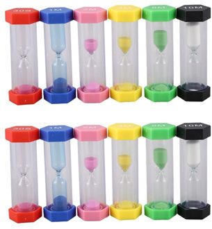 12 Stuks Plastic Hexagon Zandloper Timer Kleurrijke Zandloper Timer Zand Klok Timer 30sec/1Min/2Mins/ins/5Mins/10Mins