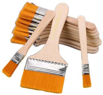12 Stuks Platte Kop Kwast Art Penseel Sets Lange Handvat Cleaning Borstels Voor Acryl Schilderij Aquarel Houten Muur