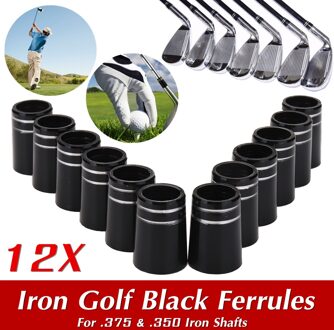 12 Stuks Polypropyleen Zwarte Golf Tip Adereindhulzen Ringen Adapters Lengte 19Mm Voor. 375 & .350 Iron Assen Binnendiameter 9.3Mm