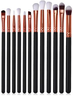 12 Stuks Professionele Oogschaduw Brush Set Houten Handvat Oogschaduw Eyeliner Blending Brush Gezicht Cosmetische Gereedschap Make Up Maquillaje zwart