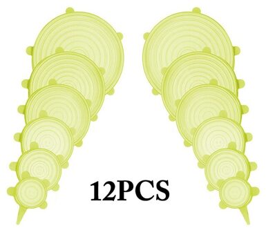 12 Stuks Ronde Herbruikbare Silicone Voedsel Cover Elastische Stretch Verstelbare Kom Deksels Keuken Wrap Seal Verse Houden Siliconen Caps geel 12stk