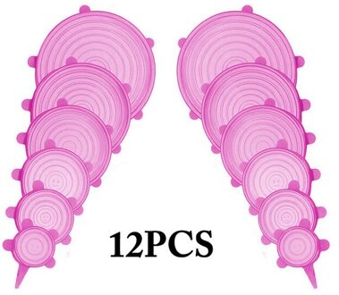 12 Stuks Ronde Herbruikbare Silicone Voedsel Cover Elastische Stretch Verstelbare Kom Deksels Keuken Wrap Seal Verse Houden Siliconen Caps roze 12stk
