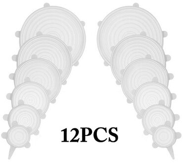 12 Stuks Ronde Herbruikbare Silicone Voedsel Cover Elastische Stretch Verstelbare Kom Deksels Keuken Wrap Seal Verse Houden Siliconen Caps wit 12stk