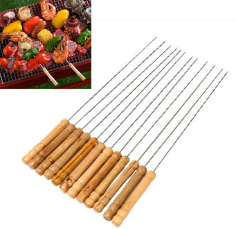 12 stuks Rvs BBQ Vlees Spiesjes Outdoor Grillen Barbecue Naalden Stick met Houten Handvat, 31cm