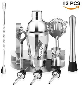 12 Stuks Rvs Cocktail Shaker Mixer Wijn Martini Boston Shaker Set Bar Kit Voor Barman Drinken Party Bar Gereedschap