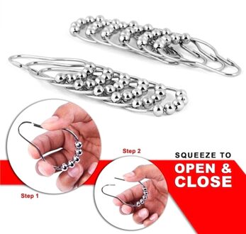 12 Stuks Rvs Gordijn Haken Bad Rollerball Douche Gordijnen Haken Glide Ringen Handig Thuis Badkamer Accessoires