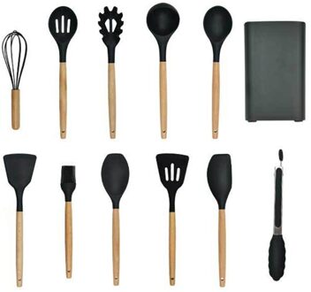 12 Stuks Siliconen Kookgerei Set Non-stick Spatel Schop Houten Handvat Koken Gereedschap Set
