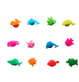 12 Stuks Siliconen Marine Dieren Glas Marker Drinkbeker Identifier Party Cup Sign (Gemengde Kleuren)