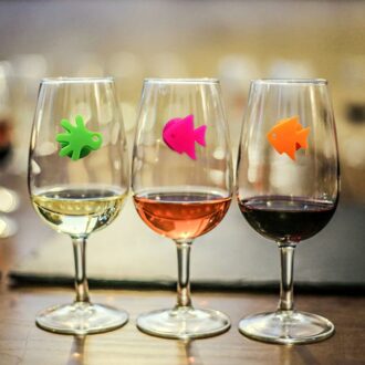 12 Stuks Siliconen Marine Dieren Wijnglas Marker Drinkbeker Identifier Party Cup Teken Gemengde Kleuren