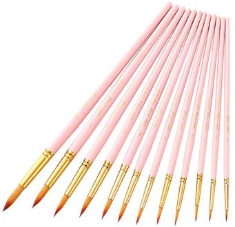 12 Stuks Van Een Set Professionele Penselen Delicate Penselen Houten Nylon Haar Art Borstel Draagbare Verf Pen roze