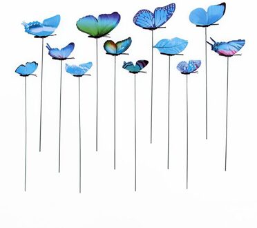 12 Stuks Vlinder Spies Tuin Yard Planter Kleurrijke Simulatie Vlinder Stakes Decoracion Outdoor Gazon Bomen Bloempotten Decor blauw