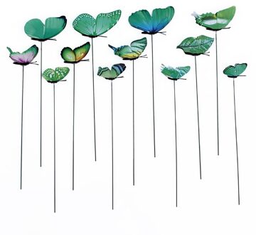 12 Stuks Vlinder Spies Tuin Yard Planter Kleurrijke Simulatie Vlinder Stakes Decoracion Outdoor Gazon Bomen Bloempotten Decor groen
