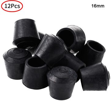 12 Tafel Stoel Voet Kopjes Benen Beschermers Anti Slip Kruk Buis Stekkers Non Trillingen Meubels Voeten Covers Pads Duurzaam Rubber caps 16mm zwart