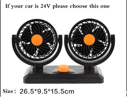 12 V/24 V 360 Graden Auto Fan Koeler Alle-ronde Roterende Air Cooling Fan Voor Auto Dual hoofd 2gear Verstelbare Auto Sunmer Fan 24V oranje