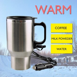 12 V 450 ML Rvs Cup Waterkoker Reizen Koffie Verwarmde Mok Draagbare Elektrische Auto Boiler Ketel + Sigaar aansteker Kabel