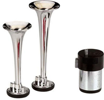 12 Volt 2 tonige luchthoorn met compressor chroom - claxon auto