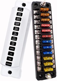 12 Way Blade Fuse Box Block Holder Met Negatieve Bus Met Grond Waterdichte Bescherming Cover Sticker Voor 12V/24V Auto Boot