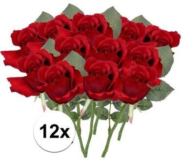 12 x Kunstbloemen steelbloem rode roos 30 cm - Kunstbloemen Rood