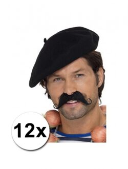 12 zwarte Franse baretten luxe - Verkleedhoofddeksels