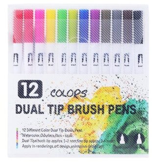 120 Kleuren Fineliner Dual Tip Borstel Art Markers Pen Tekening Schilderij Aquarel Voor School Briefpapier Leveringen 12 kleuren