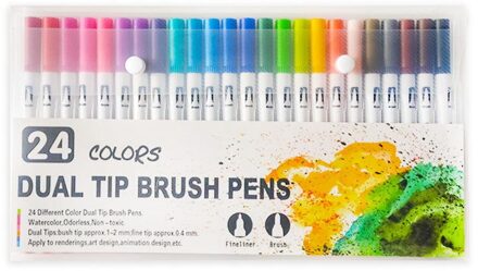120 Kleuren Fineliner Dual Tip Borstel Art Markers Pen Tekening Schilderij Aquarel Voor School Briefpapier Leveringen 24 kleuren